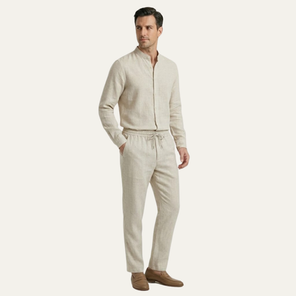 Men's Cotton Linen Shirt And Pants Set