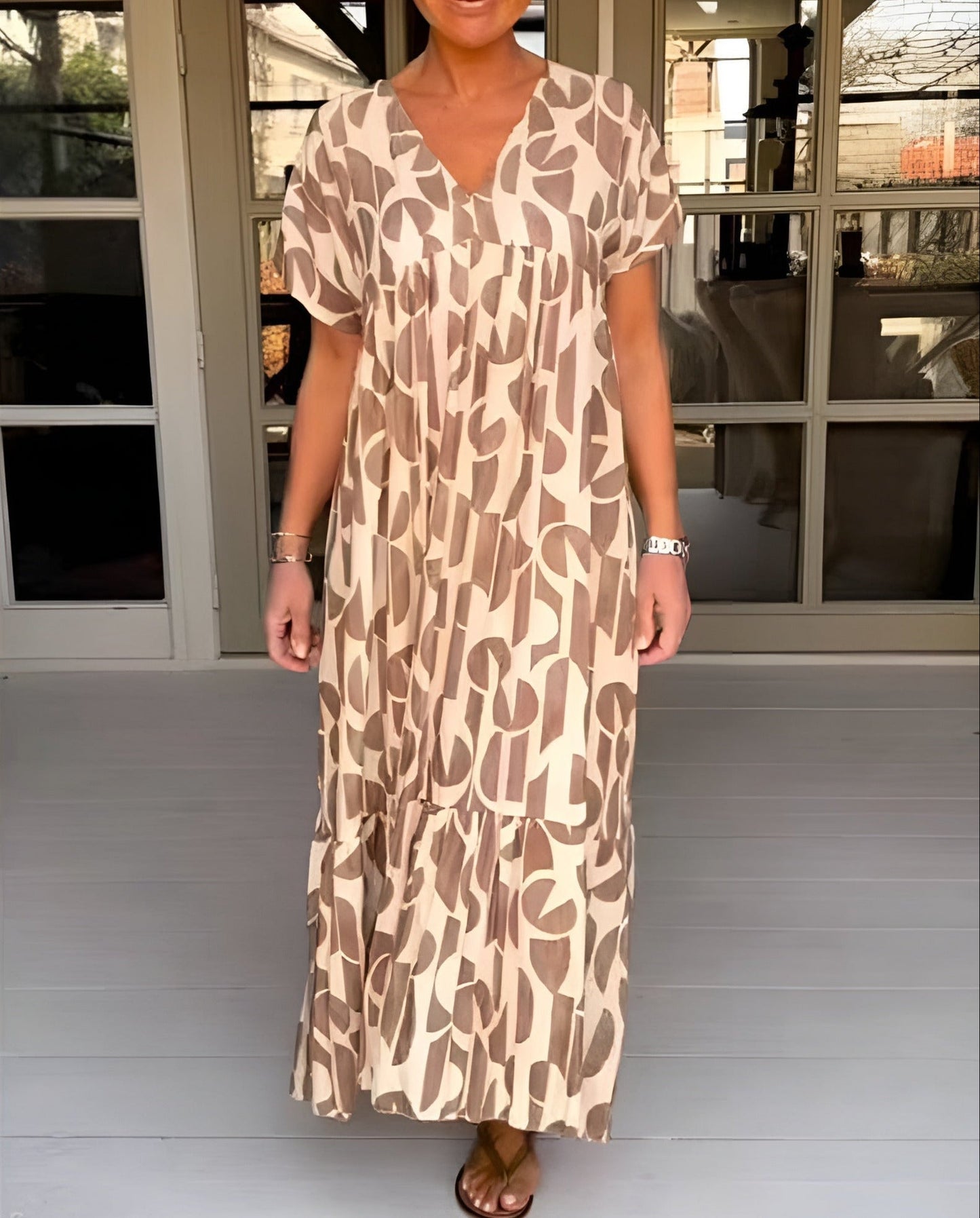 Women's V Neck Flowy Midi Dress Evening Wear - VibreMode