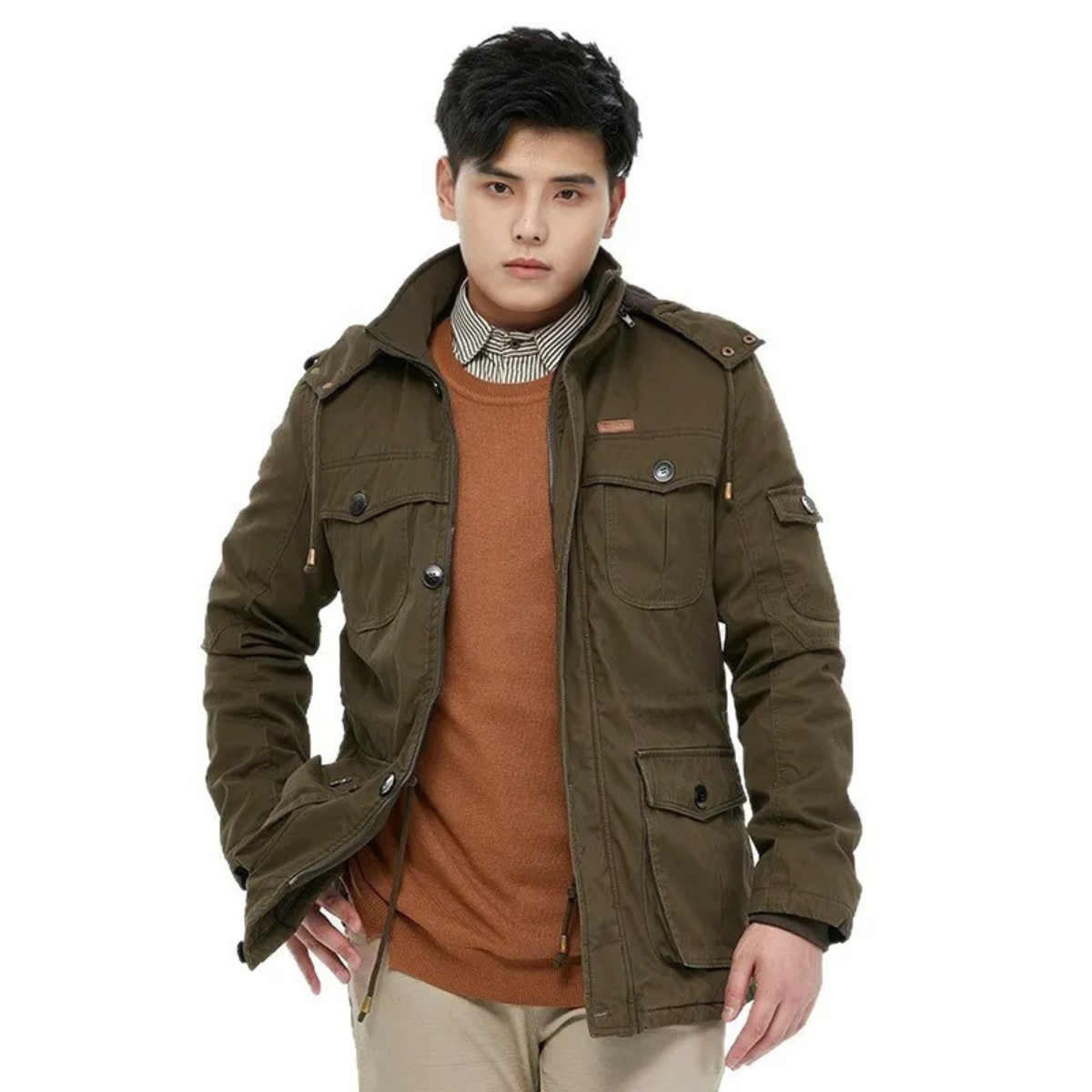Men's Winter Hooded Parka Jacket Fleece Lining