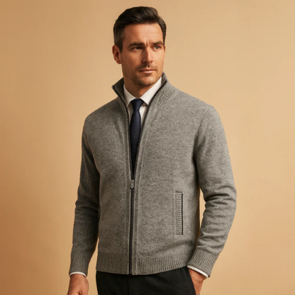 Men's Classic Knitted Cardigan Zip Front Stand Collar