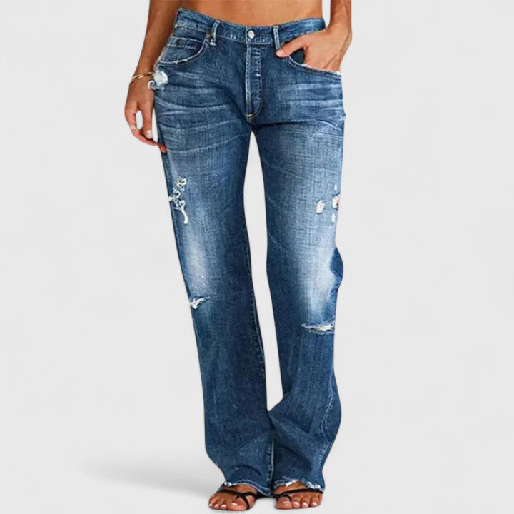 Women's Distressed Straight Leg Low Rise Jeans