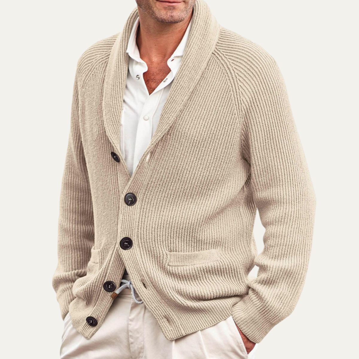 Men's Knitted Cardigan Shawl Collar Button Up