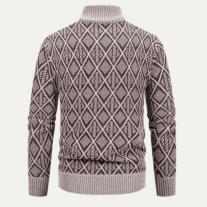 Men's Knit Diamond Pattern Zip Jacket