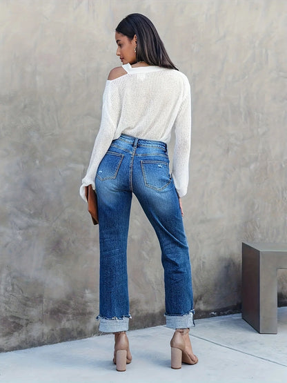 Women's Straight Leg Asymmetric Jeans