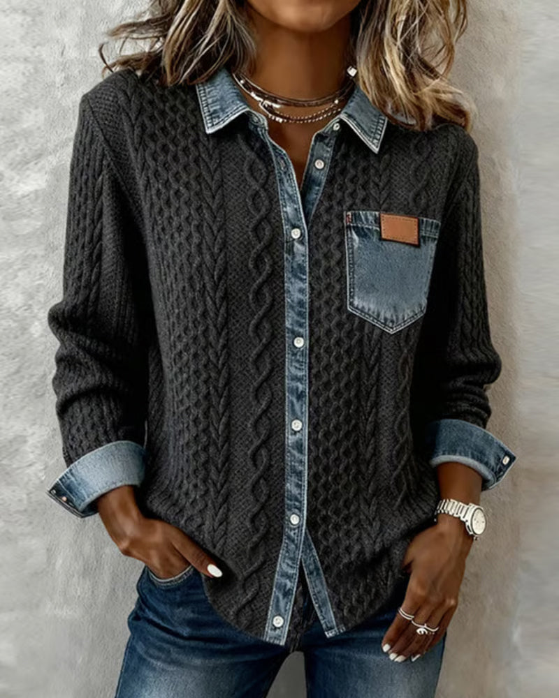 Women's Cable Knit Long Sleeve Blouse - VibreMode