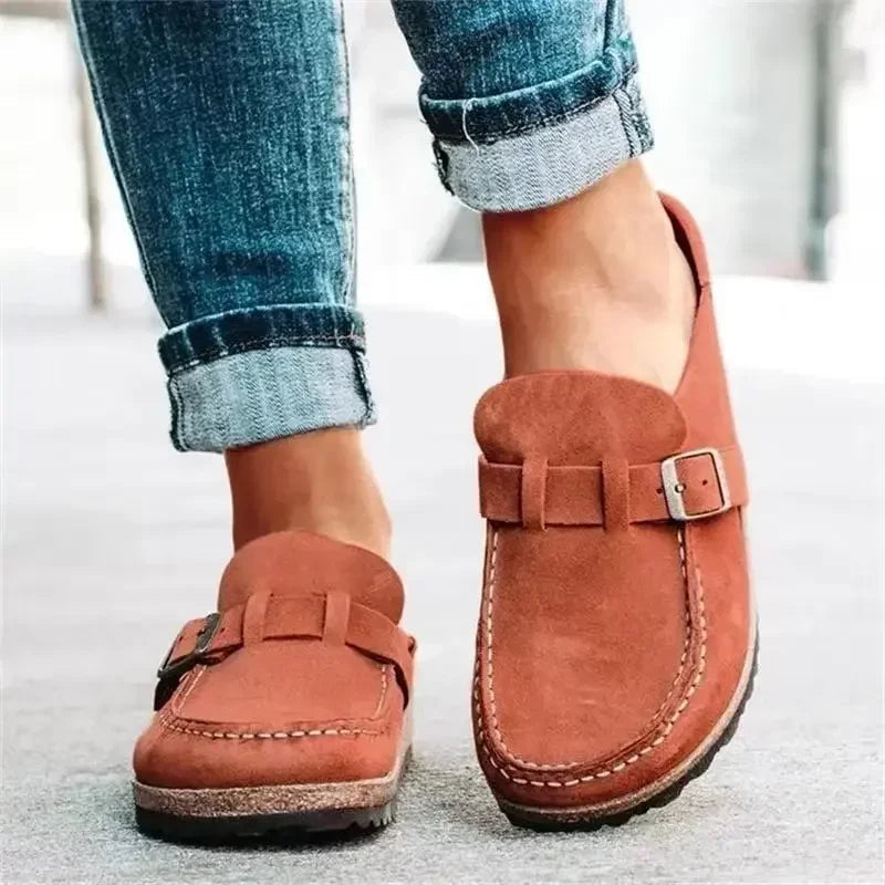 Women's Flat Mule Shoes Buckle Detail - VibreMode