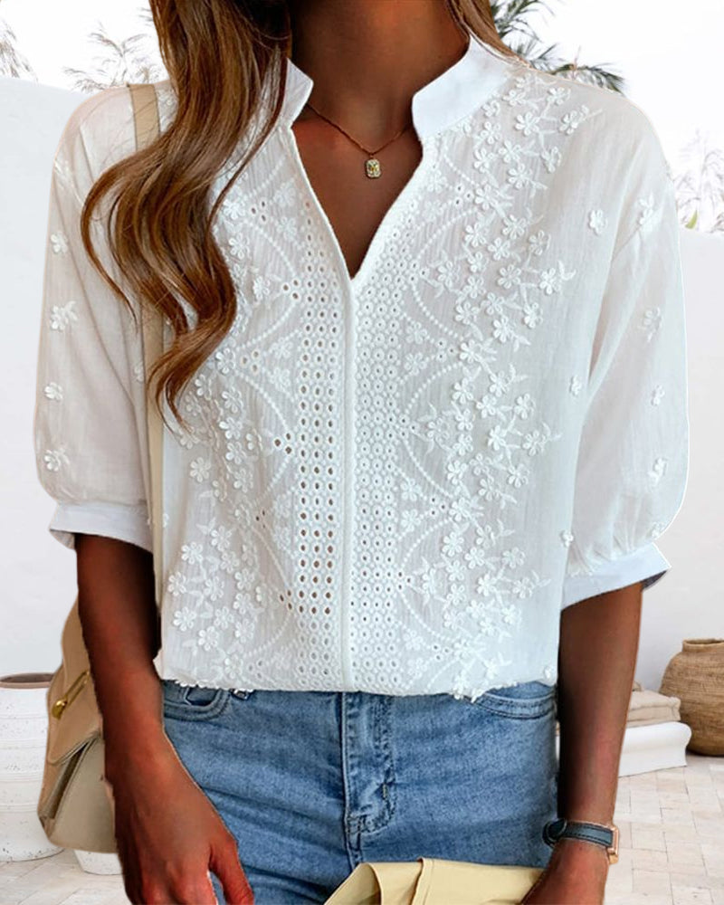 Chic Ladies Lightweight V Neck Ruffle Blouse
