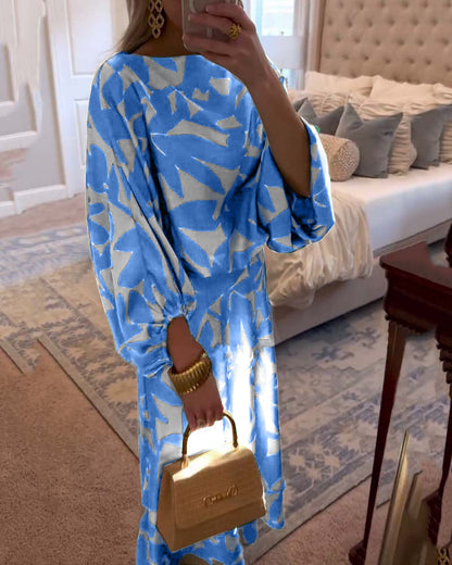 Women's Printed Two Piece Set Lantern Sleeves