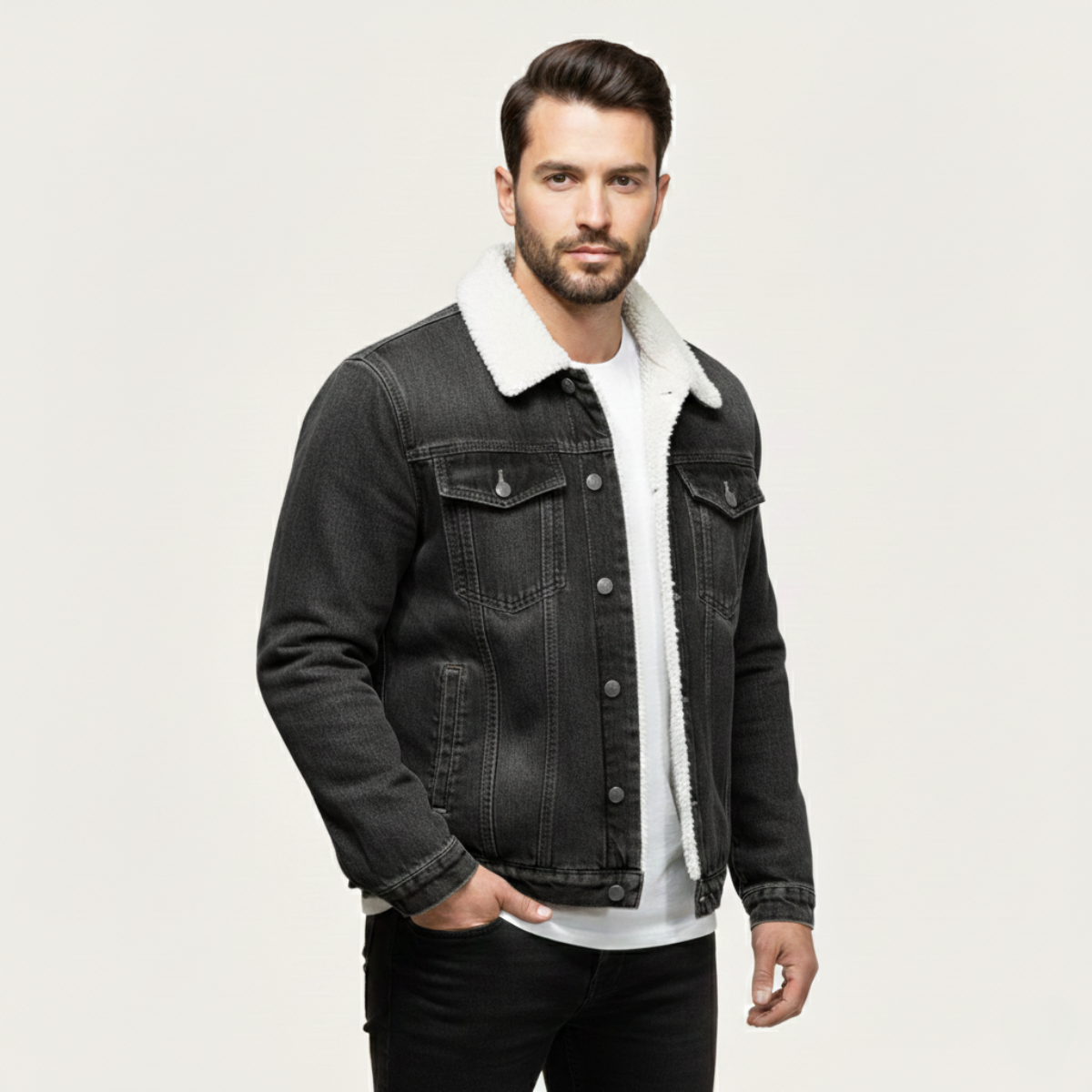 Men's Fleece Lined Denim Winter Jacket