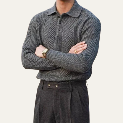 Men's Textured Knit Sweater Turn Down Collar