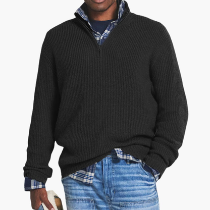 Men's Ribbed Knit Pullover Half-Zip Sweater