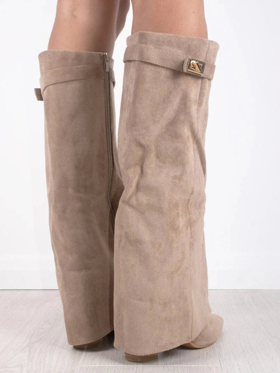 Chic Women's High Heel Leather Knee Boots with Buckle