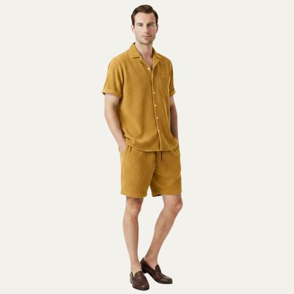 Men's Corduroy Shirt And Shorts Summer Set
