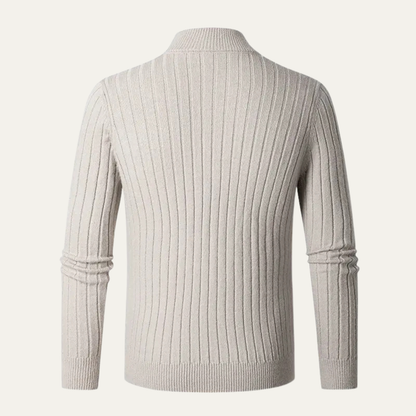 Men's Knitted Half Zip Sweater Ribbed Collar