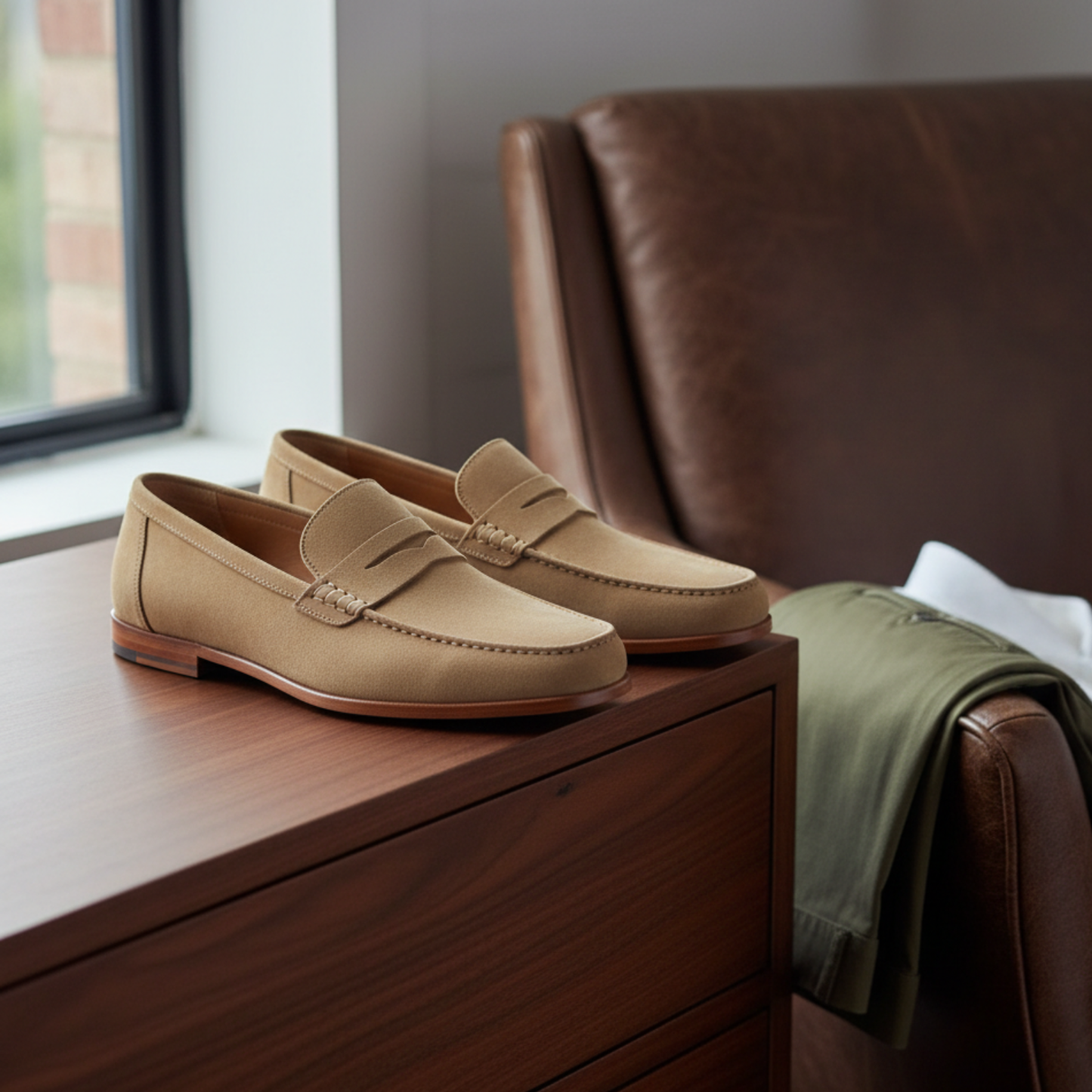 Classic Brown Leather Slip On Shoes