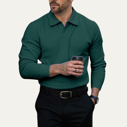 Men's Long Sleeve Ribbed Polo Shirt