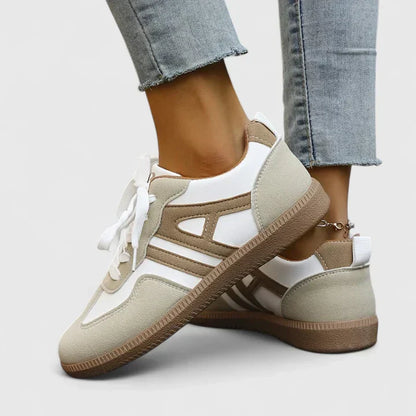 Vintage Style Low Top Sneakers for Women in Beige White