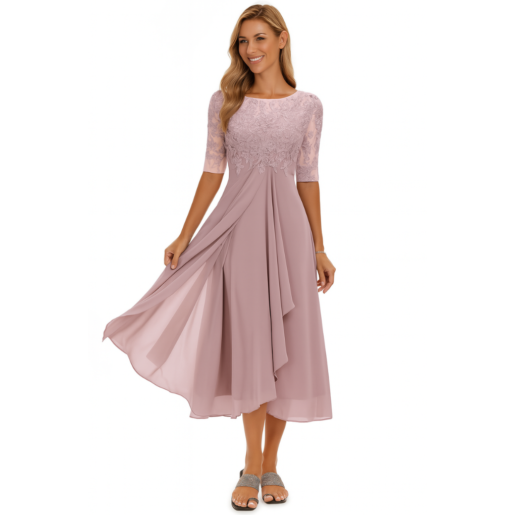 Women's Lace Chiffon Midi Dress