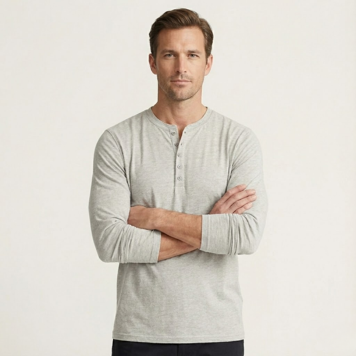 Men's Long Sleeve Henley Shirt Cotton Modern Fit