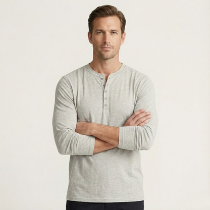 Men's Long Sleeve Henley Shirt Cotton Modern Fit