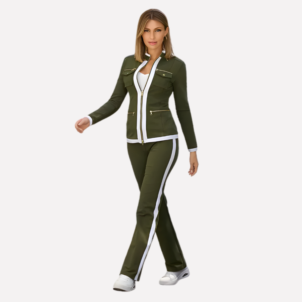 Women's Zip Jacket Pant Set Contrast Trim