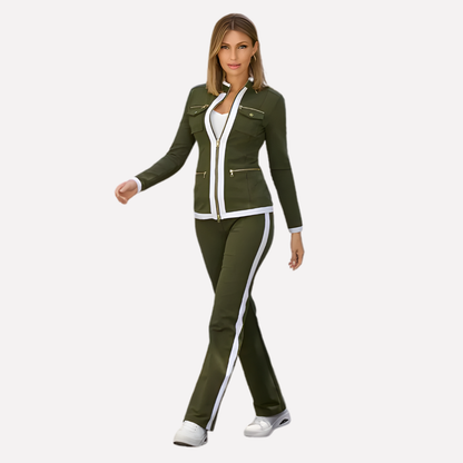 Women's Zip Jacket Pant Set Contrast Trim