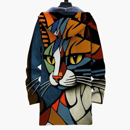 Unisex Hooded Zip Cardigan Cat Print