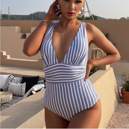 Women's Halter Neck Striped Swimsuit