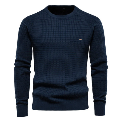 Men's Slim Fit Crew Neck Sweater Textured Knit Navy