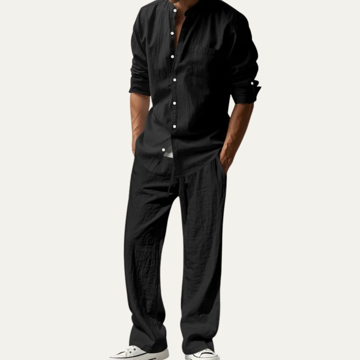 Men's Linen Shirt And Pants Set Relaxed Fit