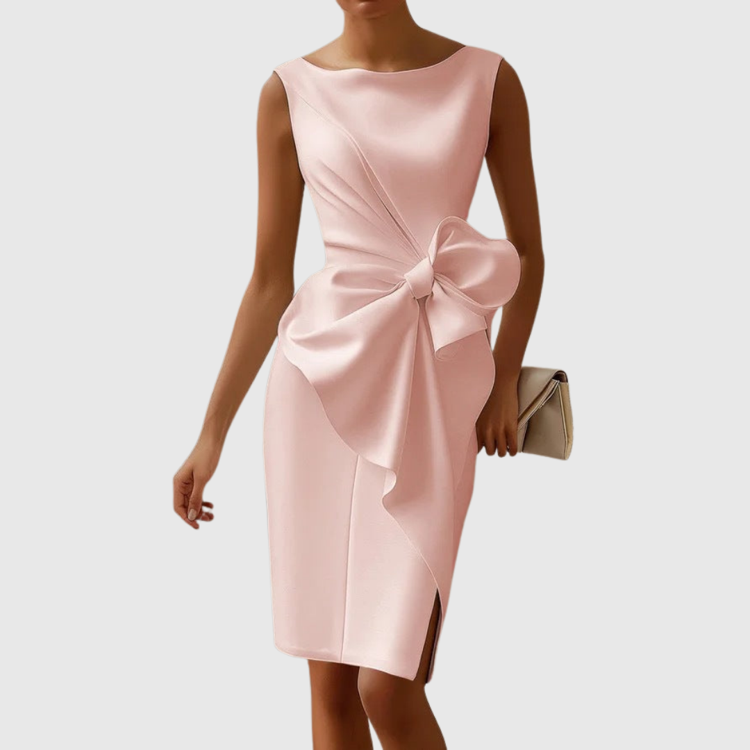Casual Summer Sleeveless Mid Length Dress with Bow Detail