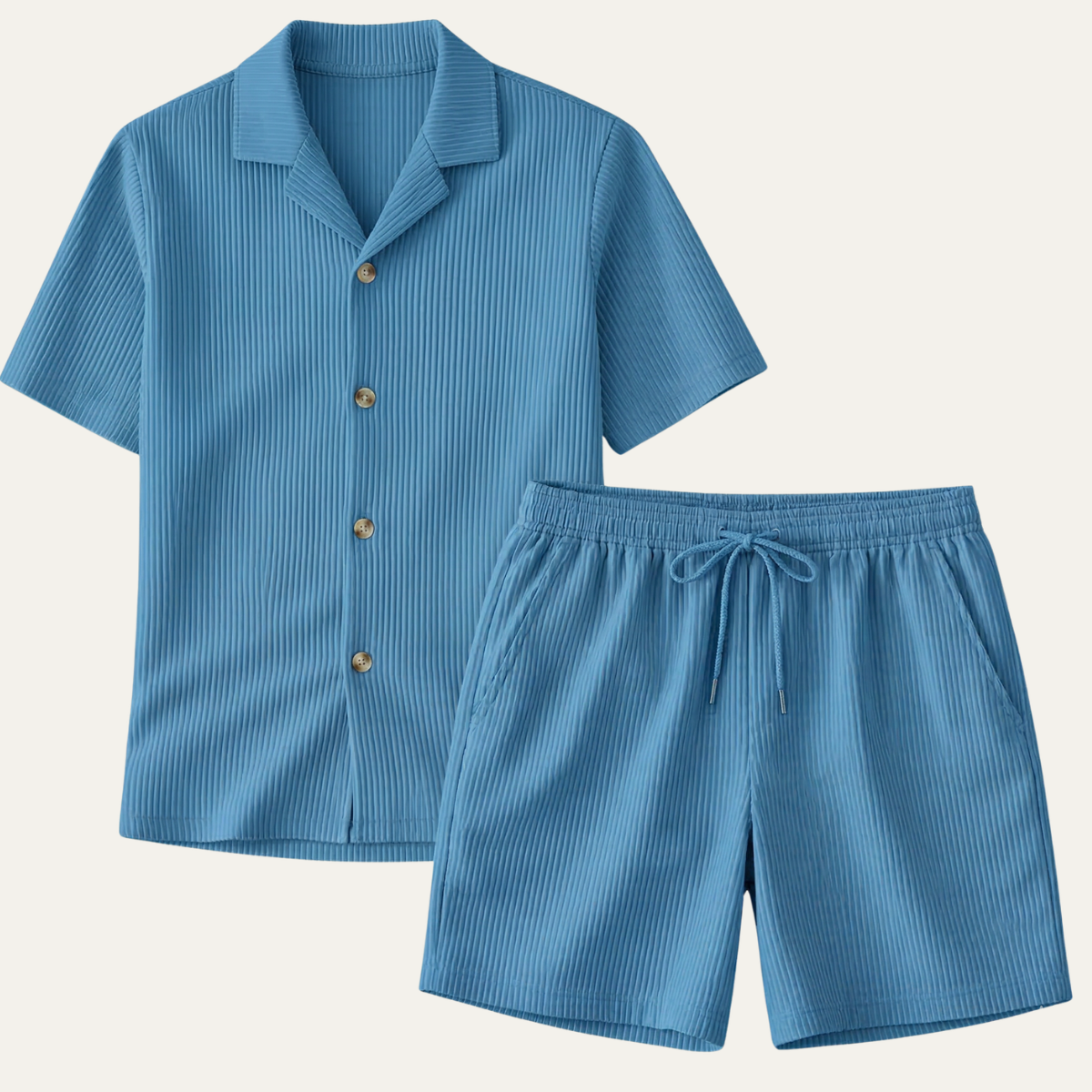 Men's Ribbed Summer Shirt And Shorts Set