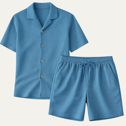 Men's Ribbed Summer Shirt And Shorts Set