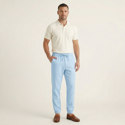 Men's Linen Jogger Pants Lightweight Beige