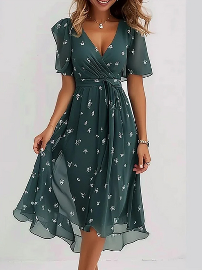 Elegant Floral Midi Dress with Shorts