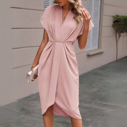 Women's Elegant Draped Midi Dress