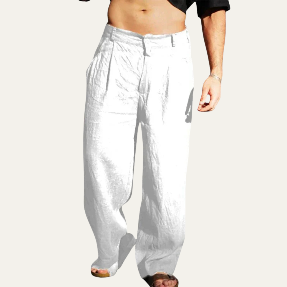 Men's Linen Casual Pants Relaxed Fit Beige