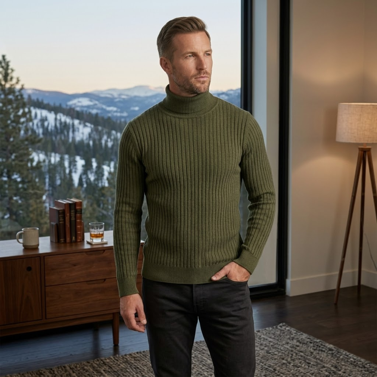 Men's Slim Fit Turtleneck Sweater Ribbed Knit
