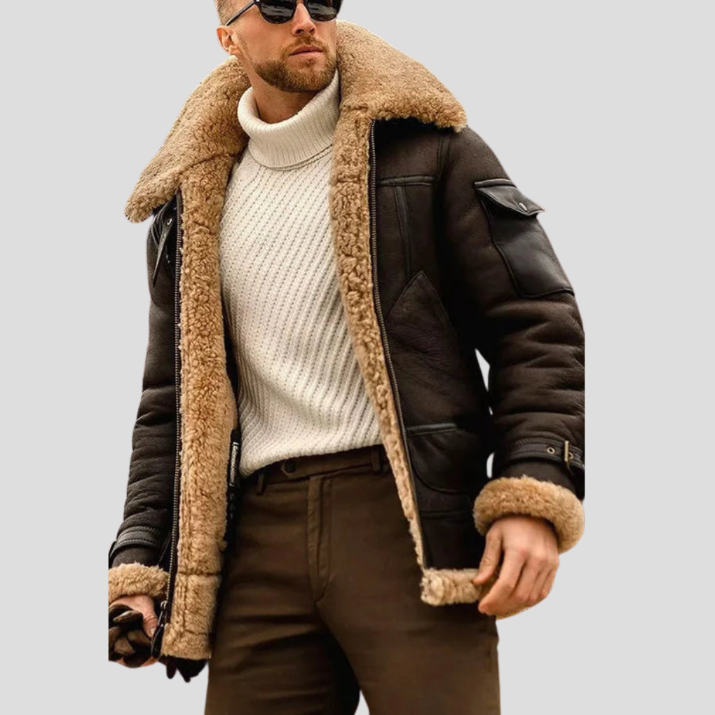 Men's Leather Biker Jacket Camel