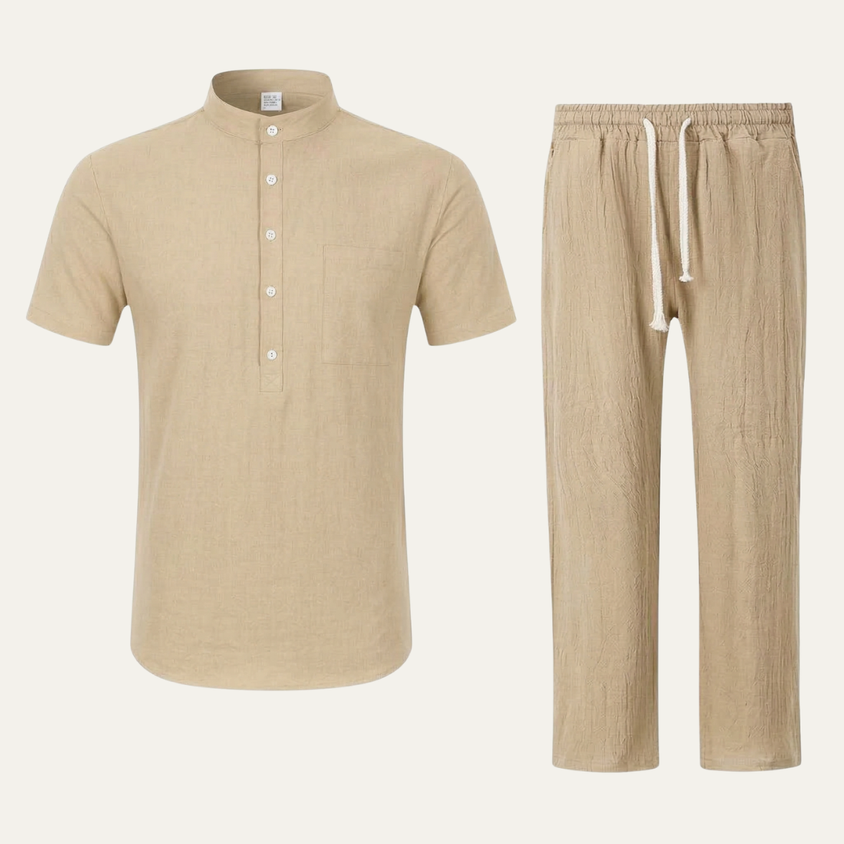 Mens Lightweight Cotton Linen Polo Shirt Pants Set