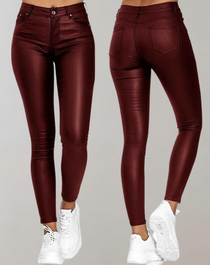 Women's High-Waist Pu Leather Pants