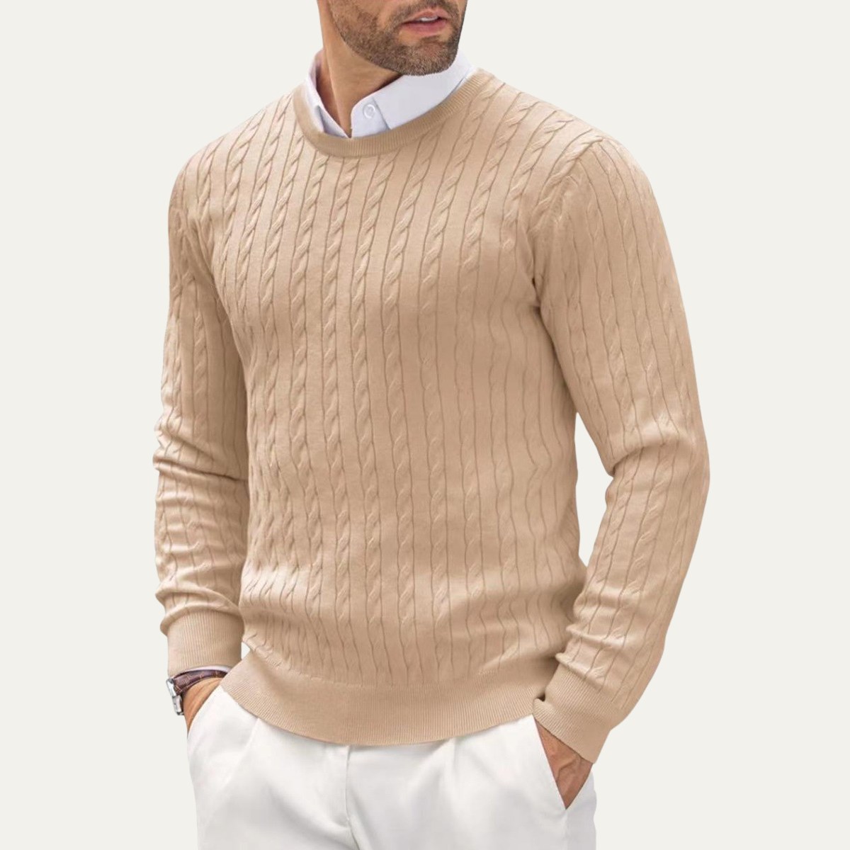 Men's Cable Knit Sweater Soft Warm Winter Round Neck