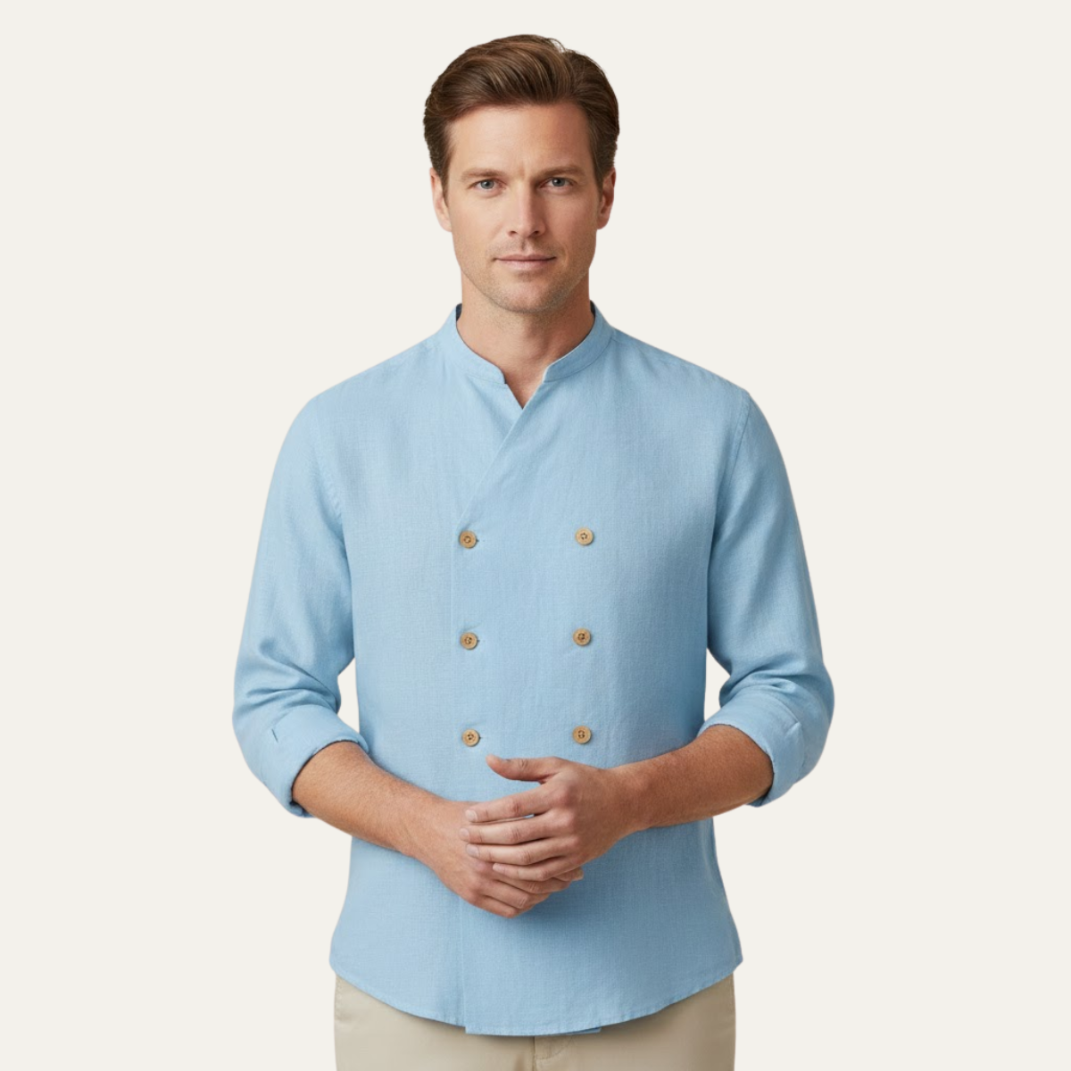 Men's Double Breasted Cotton Linen Shirt