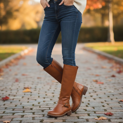 Tall Black Knee High Riding Boots Thick Heel