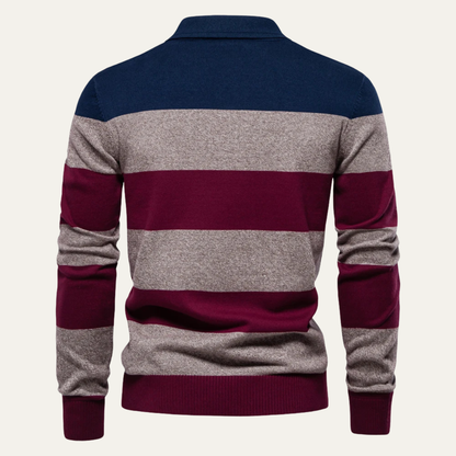 Men's Striped Cotton Polo Sweater
