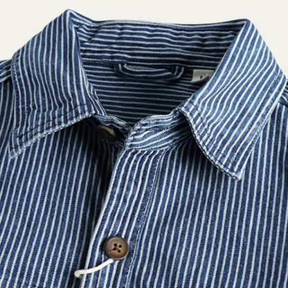 Men's Denim Shirt Jacket Striped Blue