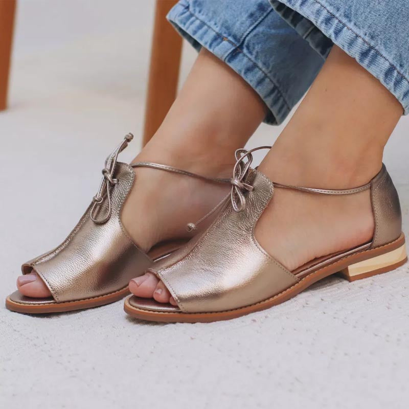 Shiny Bow Flat Sandals for Women