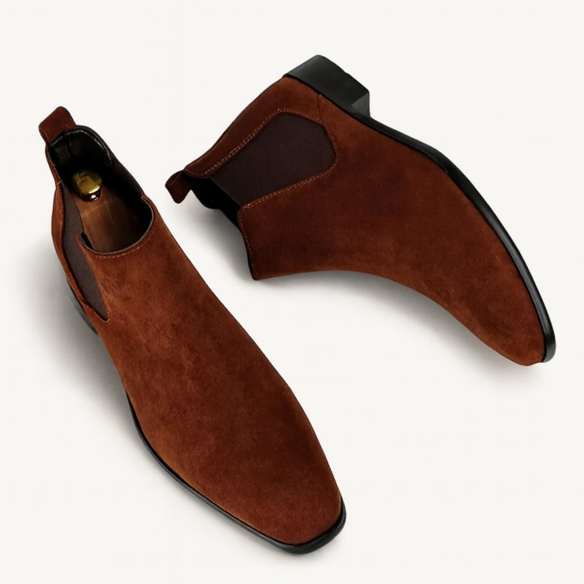 Men's Suede Chelsea Boots Slip On Elegant Brown