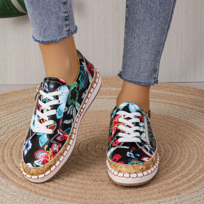Women's Floral Lace-Up Shoes - VibreMode