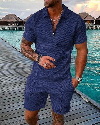 Men's Polo Shirt Shorts Set Cotton Summer - VibreMode